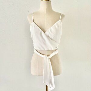 SHOW ME YOUR MUMU Women's Size Small White Rumba Wrap Top Crop Self-Tie Cami S